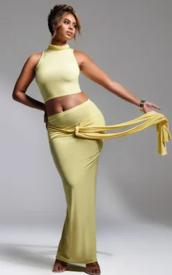 New PrettyLittleThing Slinky Funnel Neck Crop Top Butter Cream