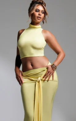 New PrettyLittleThing Slinky Funnel Neck Crop Top Butter Cream