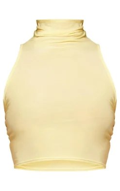 New PrettyLittleThing Slinky Funnel Neck Crop Top Butter Cream