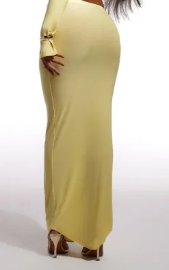 Clearance PrettyLittleThing Butter Cream Slinky Low Rise Maxi Skirt Yellow