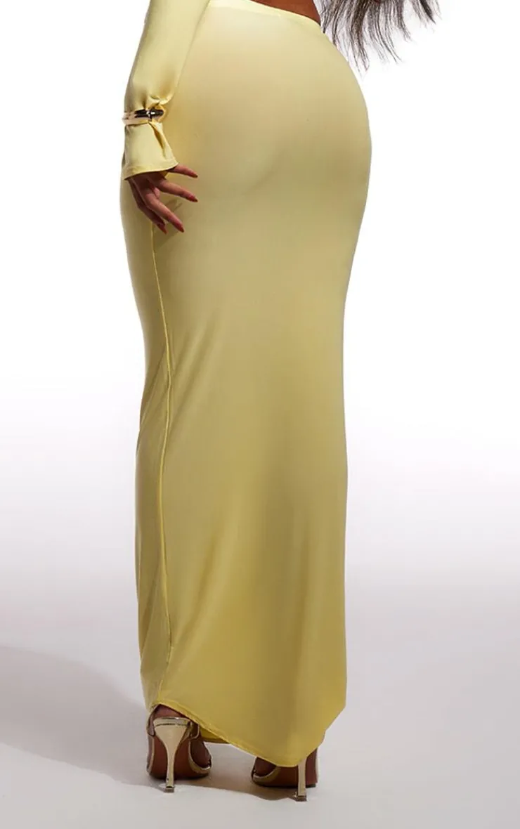 Clearance PrettyLittleThing Butter Cream Slinky Low Rise Maxi Skirt Yellow