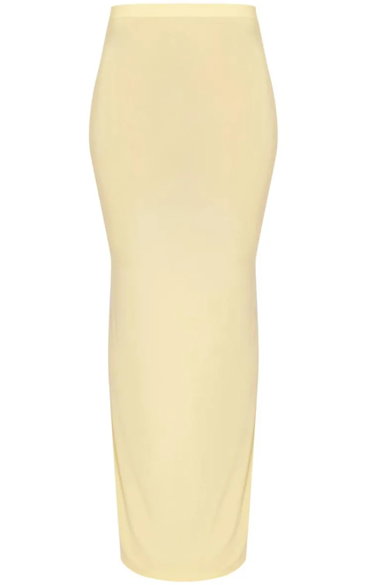Clearance PrettyLittleThing Butter Cream Slinky Low Rise Maxi Skirt Yellow