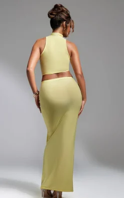 Sale PrettyLittleThing Slinky Tie Detail Maxi Skirt Butter Cream