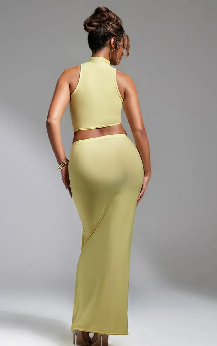 Sale PrettyLittleThing Slinky Tie Detail Maxi Skirt Butter Cream
