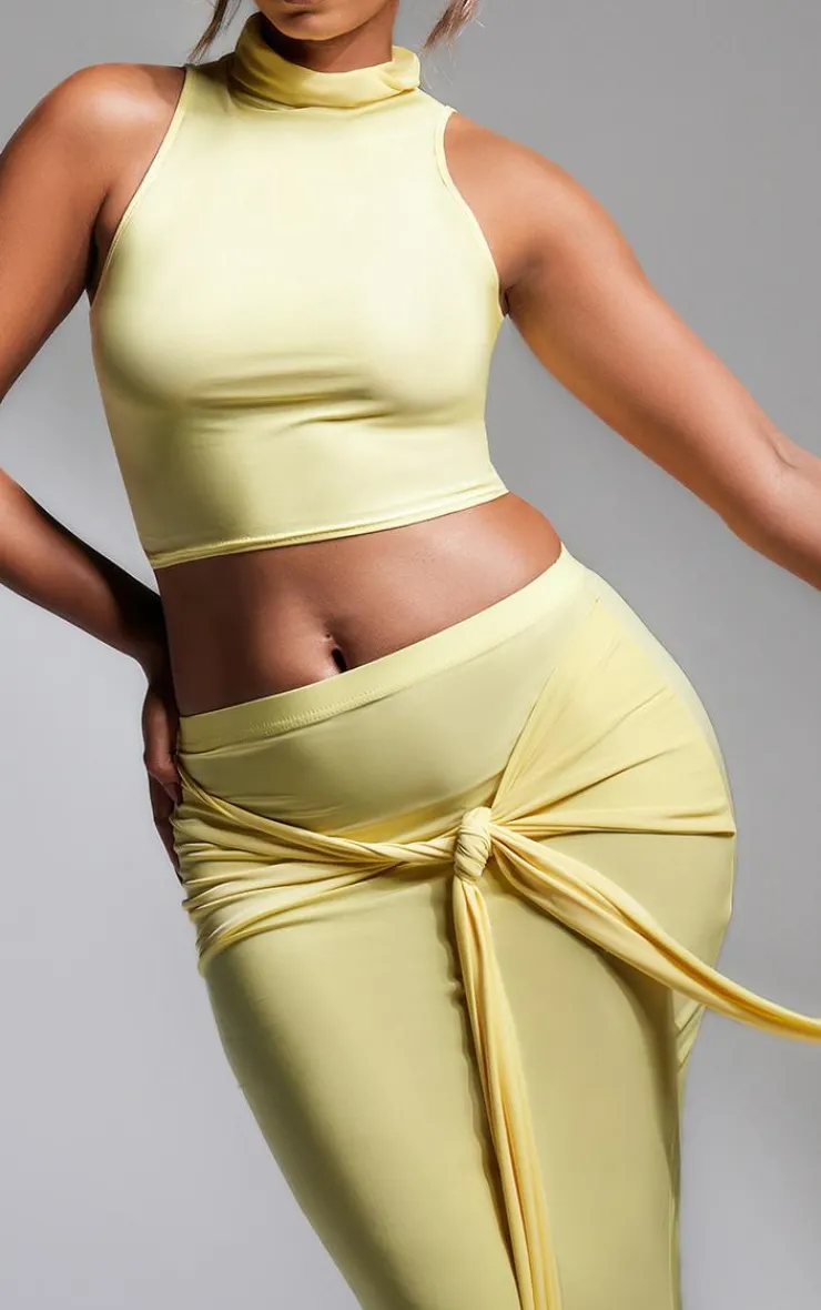 Sale PrettyLittleThing Slinky Tie Detail Maxi Skirt Butter Cream