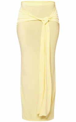 Sale PrettyLittleThing Slinky Tie Detail Maxi Skirt Butter Cream