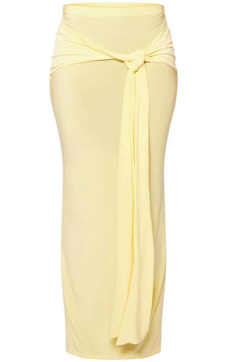 Sale PrettyLittleThing Slinky Tie Detail Maxi Skirt Butter Cream