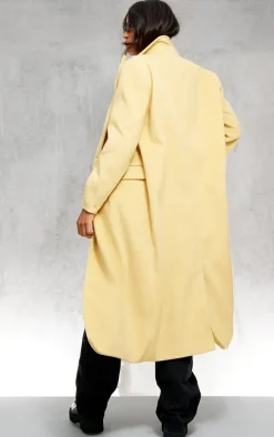 PrettyLittleThing Wool Coats*Butter Yellow Shoulder Padded Double Breasted Brushed Faux Wool Coat