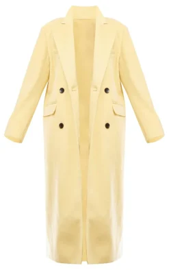PrettyLittleThing Wool Coats*Butter Yellow Shoulder Padded Double Breasted Brushed Faux Wool Coat