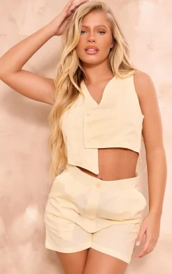 Outlet PrettyLittleThing Buttercream Linen Look Tailored Shorts Butter Cream