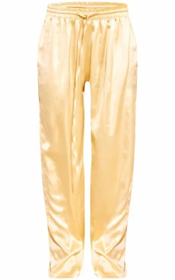 Best PrettyLittleThing Buttercream Satin Drawstring Waist Straight Leg Pants Butter Cream