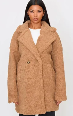 PrettyLittleThing Teddy Coats*Borg Lapel Drop Arm Midi Coat