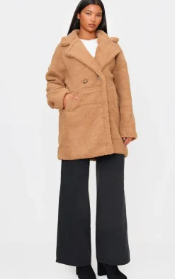 PrettyLittleThing Teddy Coats*Borg Lapel Drop Arm Midi Coat