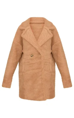 PrettyLittleThing Teddy Coats*Borg Lapel Drop Arm Midi Coat