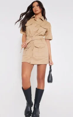 Cargo Shirt Sleeve Belted Shirt Dress-PrettyLittleThing Hot
