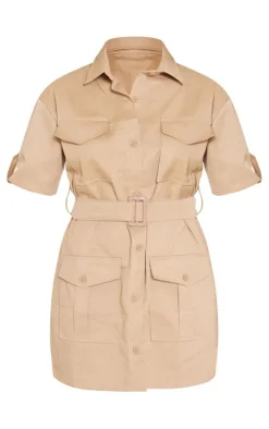 Cargo Shirt Sleeve Belted Shirt Dress-PrettyLittleThing Hot