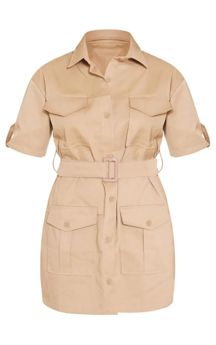 Cargo Shirt Sleeve Belted Shirt Dress-PrettyLittleThing Hot