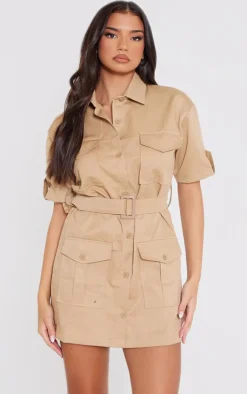Cargo Shirt Sleeve Belted Shirt Dress-PrettyLittleThing Hot