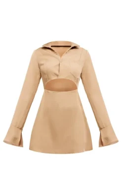 Collar Detail Cut Out Flare Sleeve Shift Dress-PrettyLittleThing Discount
