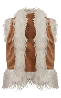 PrettyLittleThing Faux Fur Coats*Faux Fur Trim Faux Suede Vest