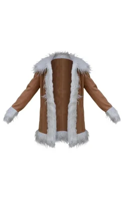 PrettyLittleThing Faux Fur Coats*Faux Fur Trim Faux Suede Coat
