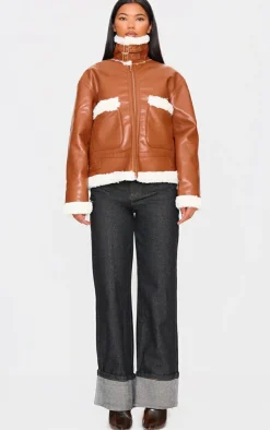 PrettyLittleThing Aviator Jackets*Faux Fur Trim Faux Leather Aviator Jacket