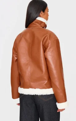 PrettyLittleThing Aviator Jackets*Faux Fur Trim Faux Leather Aviator Jacket
