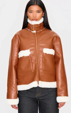 PrettyLittleThing Aviator Jackets*Faux Fur Trim Faux Leather Aviator Jacket
