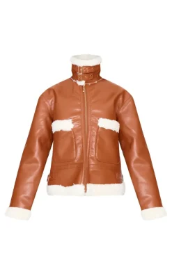 PrettyLittleThing Aviator Jackets*Faux Fur Trim Faux Leather Aviator Jacket
