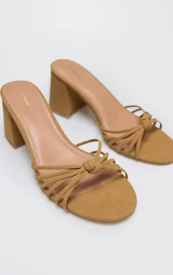 PrettyLittleThing Mules*Faux Nubuck Knotted Block Heeled Mule Sandals
