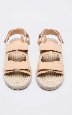 PrettyLittleThing Flat Sandals*Faux Suede Espadrille Sole Velcro Sandals