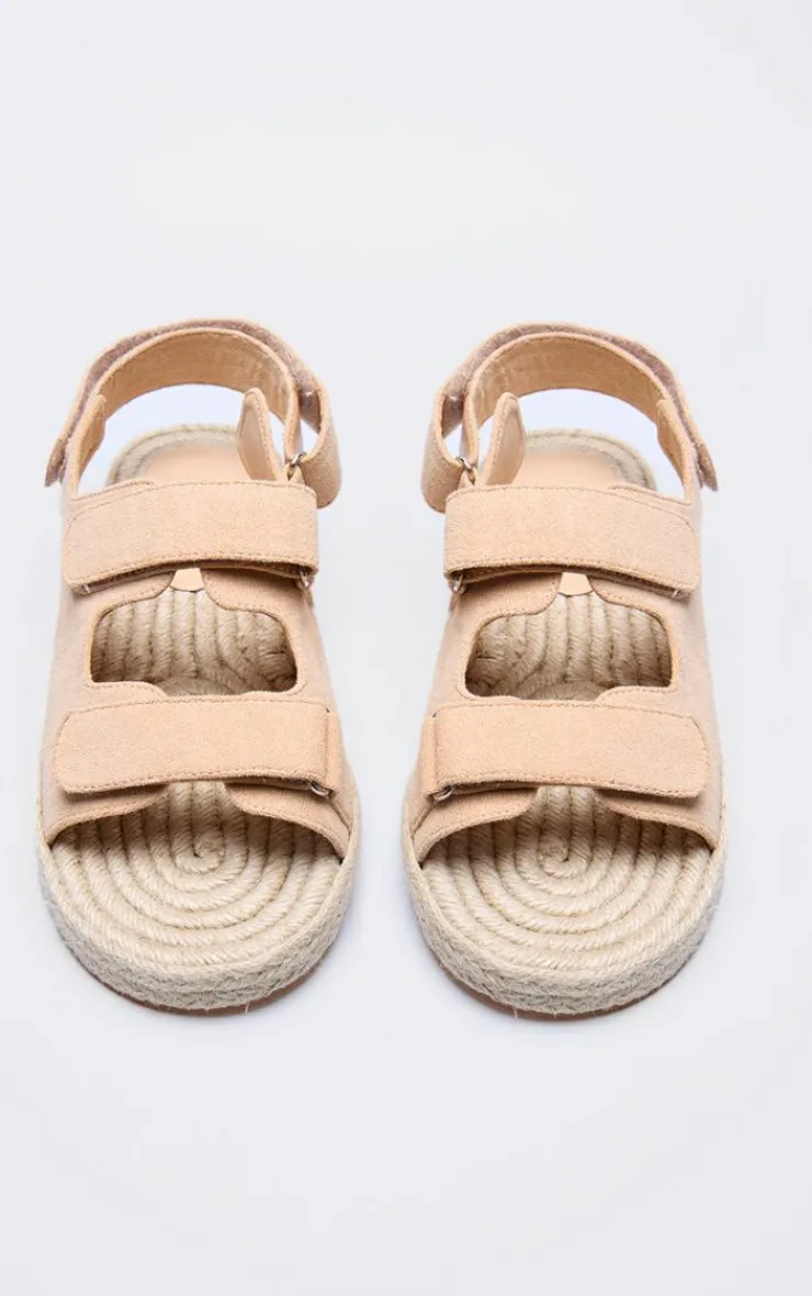 PrettyLittleThing Flat Sandals*Faux Suede Espadrille Sole Velcro Sandals