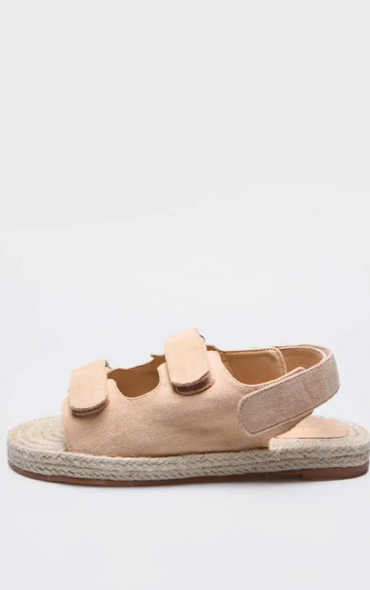 PrettyLittleThing Flat Sandals*Faux Suede Espadrille Sole Velcro Sandals