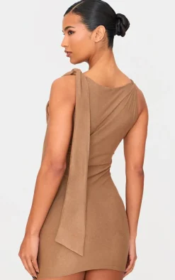 Faux Suede Knot Drape Bodycon Dress-PrettyLittleThing