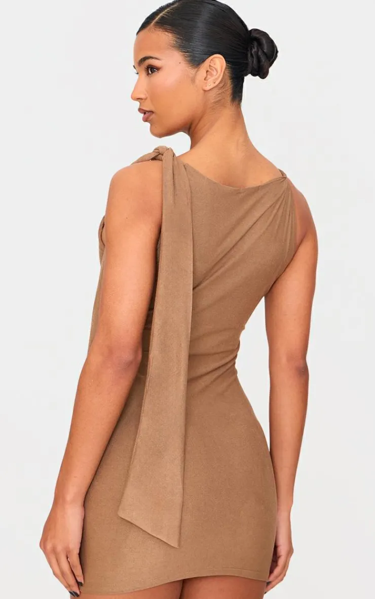 Faux Suede Knot Drape Bodycon Dress-PrettyLittleThing