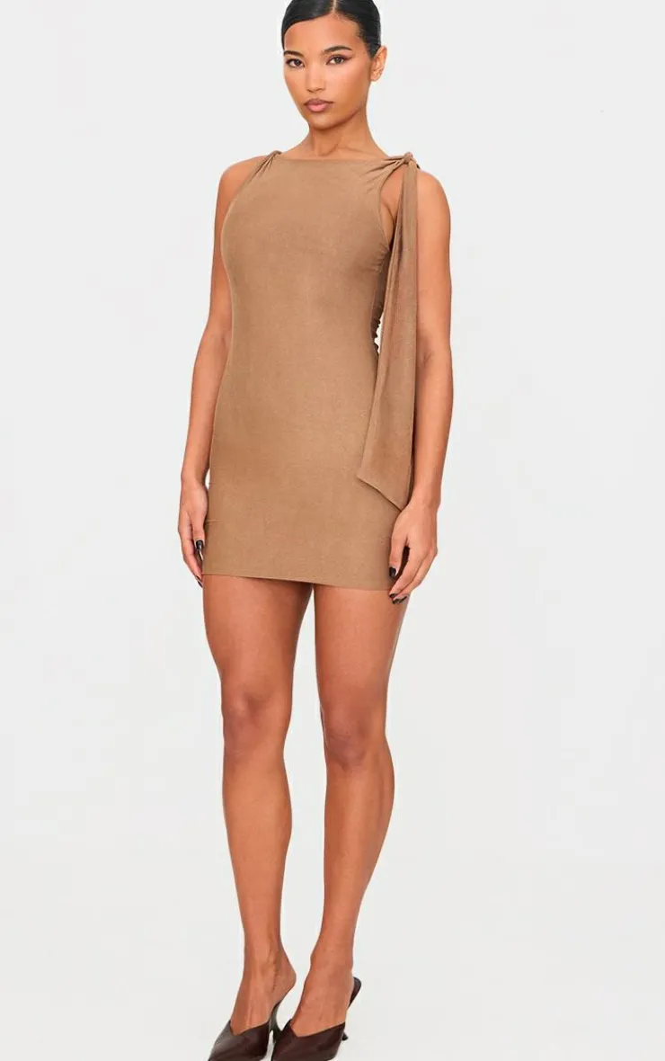 Faux Suede Knot Drape Bodycon Dress-PrettyLittleThing