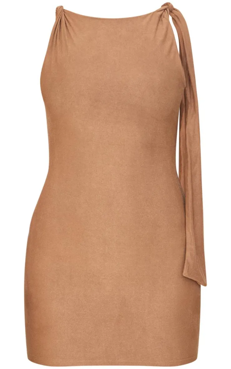 Faux Suede Knot Drape Bodycon Dress-PrettyLittleThing