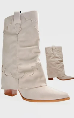 PrettyLittleThing Heeled Boots*Faux Suede Point Toe Block Heel Fold Over Western Boots