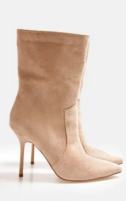 PrettyLittleThing Heeled Boots*Faux Suede Point Toe Stitch Detail High Stiletto Heeled Boots