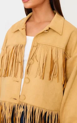 Camel Faux Suede Western Fringe Detail Jacket