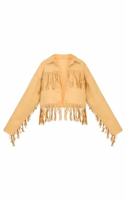 Camel Faux Suede Western Fringe Detail Jacket