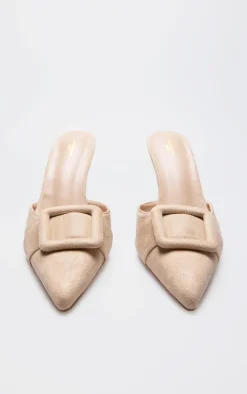 PrettyLittleThing Wide Fit Heels*Faux Suede Wide Fit Buckle Point Toe Heeled Mules