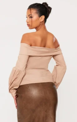 PrettyLittleThing Shirts*Fold Over Edge Off Shoulder Shirt