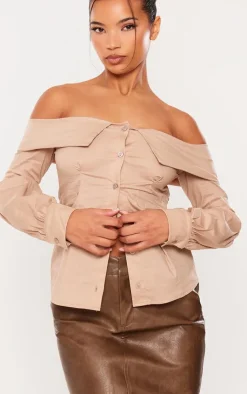 PrettyLittleThing Shirts*Fold Over Edge Off Shoulder Shirt