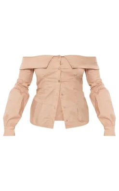 PrettyLittleThing Shirts*Fold Over Edge Off Shoulder Shirt