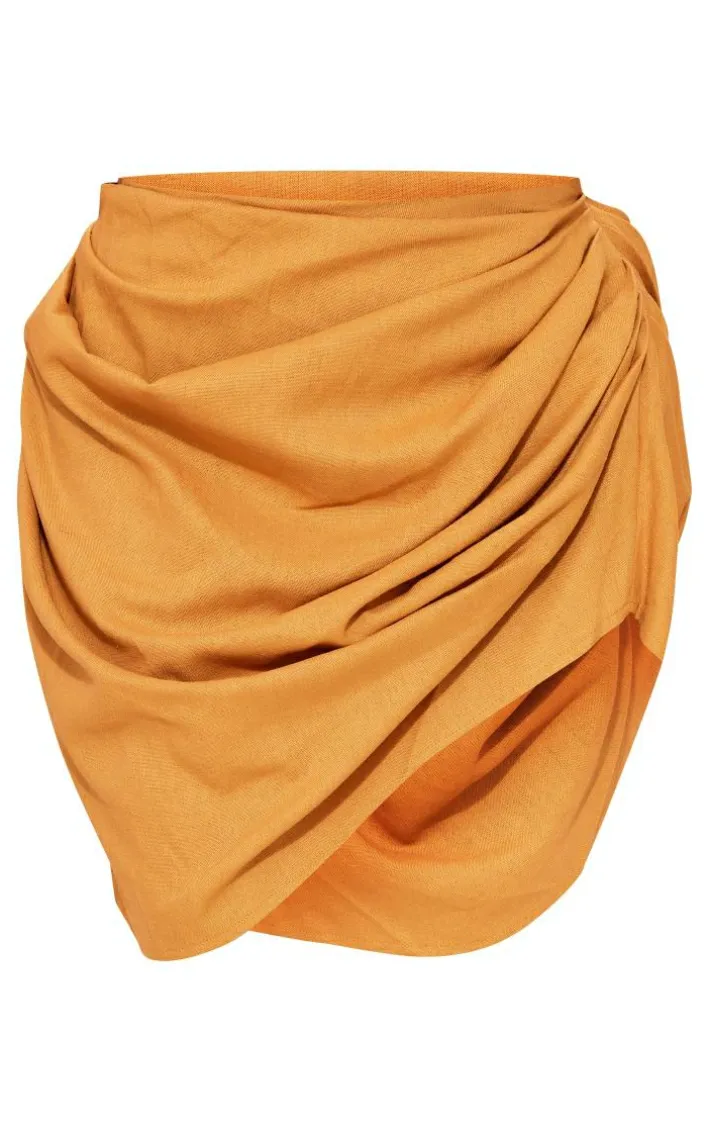Camel Gathered Mini Skirt