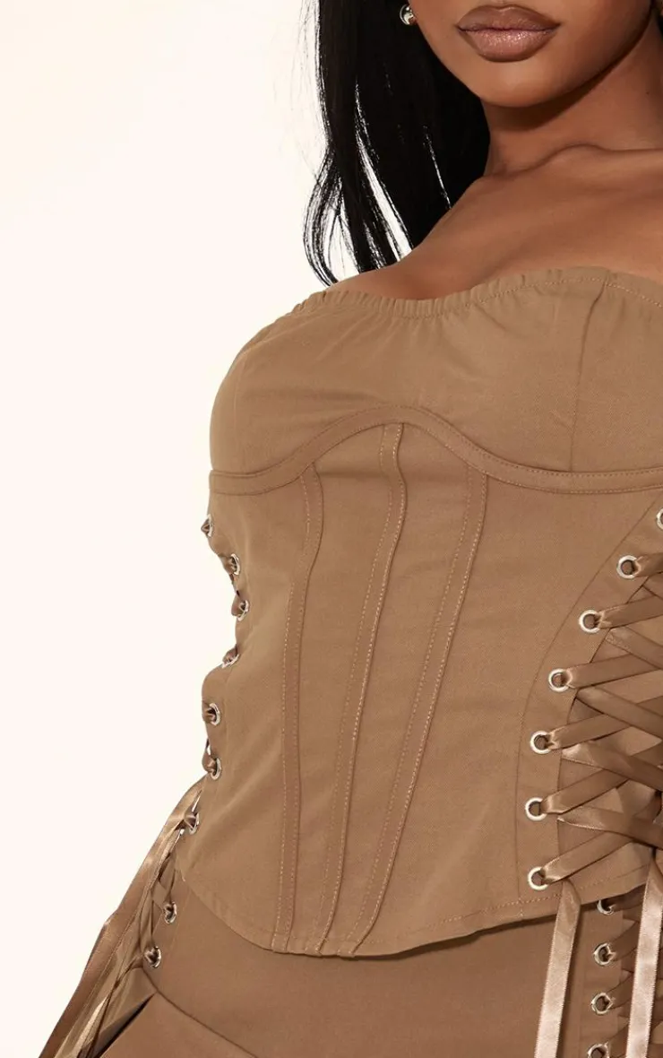 Outlet PrettyLittleThing Lace Up Corset Top Camel