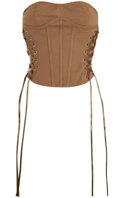 Outlet PrettyLittleThing Lace Up Corset Top Camel