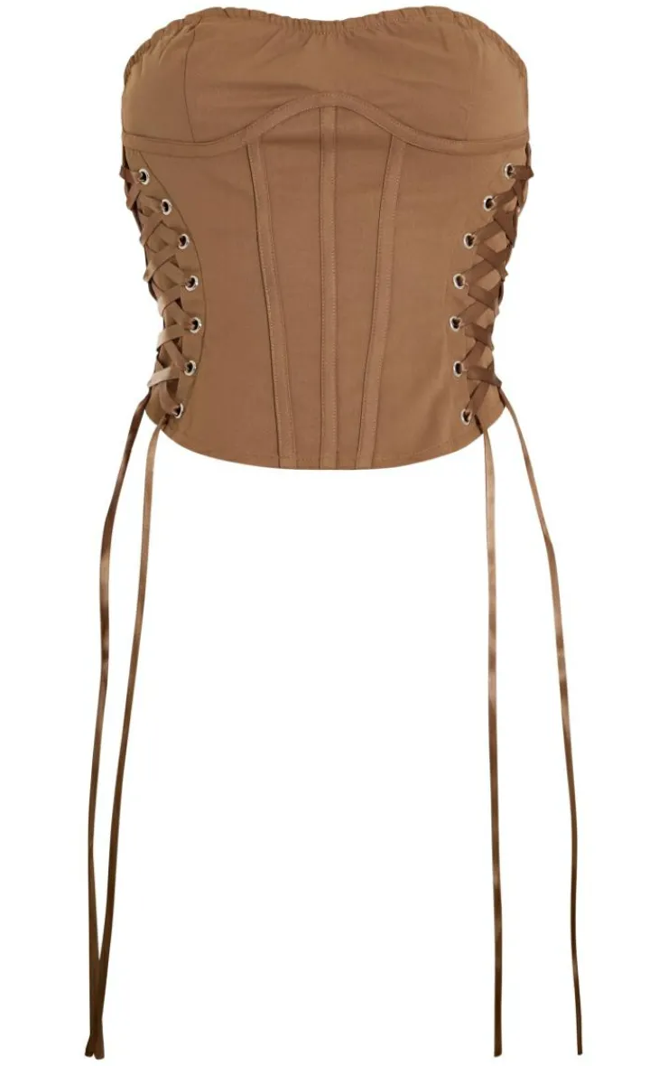 Outlet PrettyLittleThing Lace Up Corset Top Camel