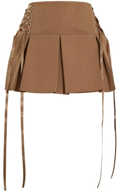 Best PrettyLittleThing Lace Up Low Rise Micro Skater Skirt Camel